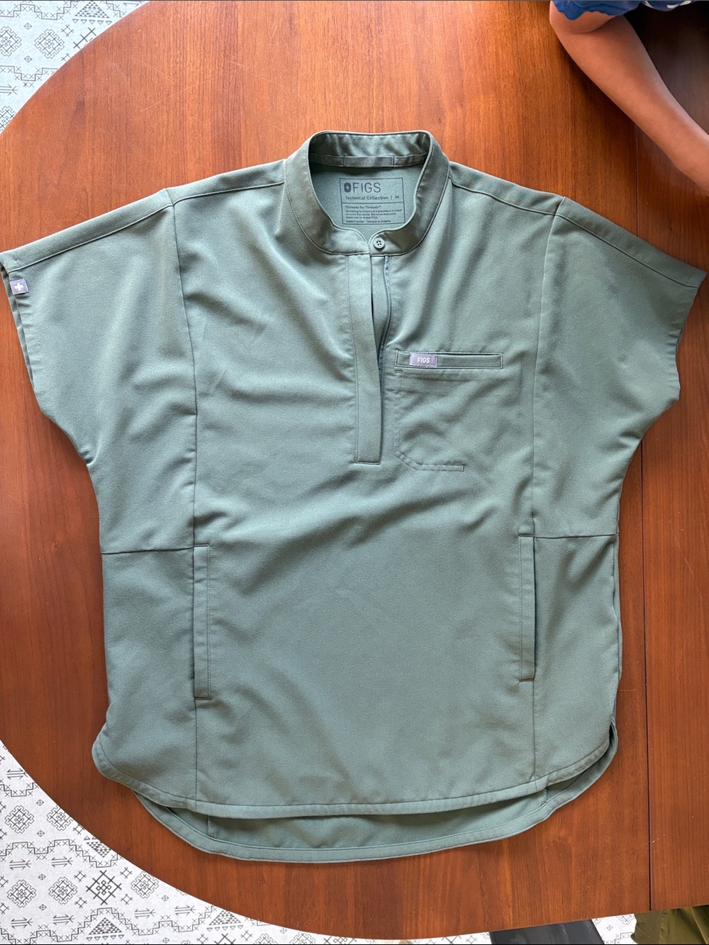 FIGS Olive Short-Sleeve Medical Top with Mandarin Collar